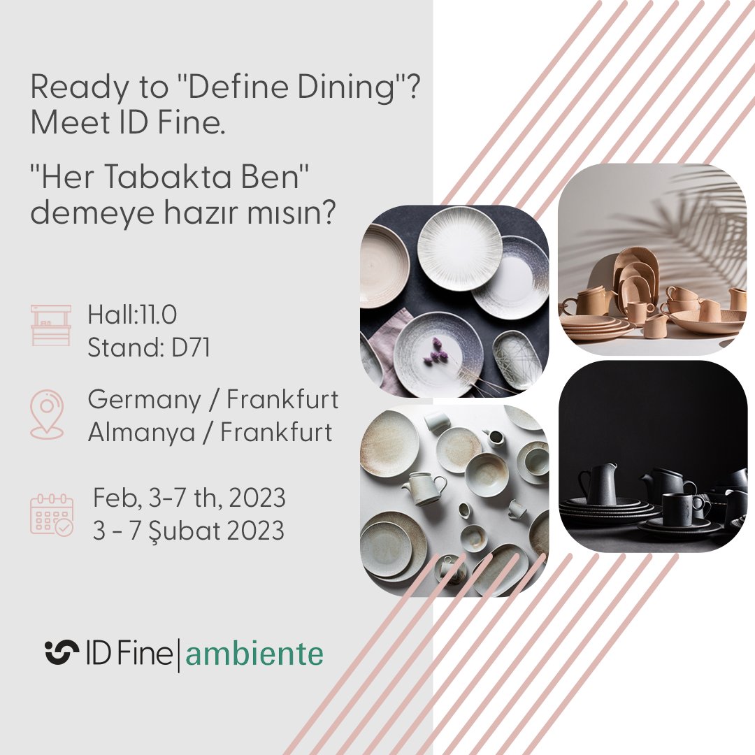 Ready to ''Define Dining''? Meet ID Fine.
-- 
''Her Tabakta Ben'' demeye hazır mısın? 

#IDFine #Porcelain #HoReCa #NewYear #DefineDining #Horeca #NewHorecaBrand #Tableware #Hosting #Hospitality #Sayitloud #CausalDining #ChefsTable #Chefs