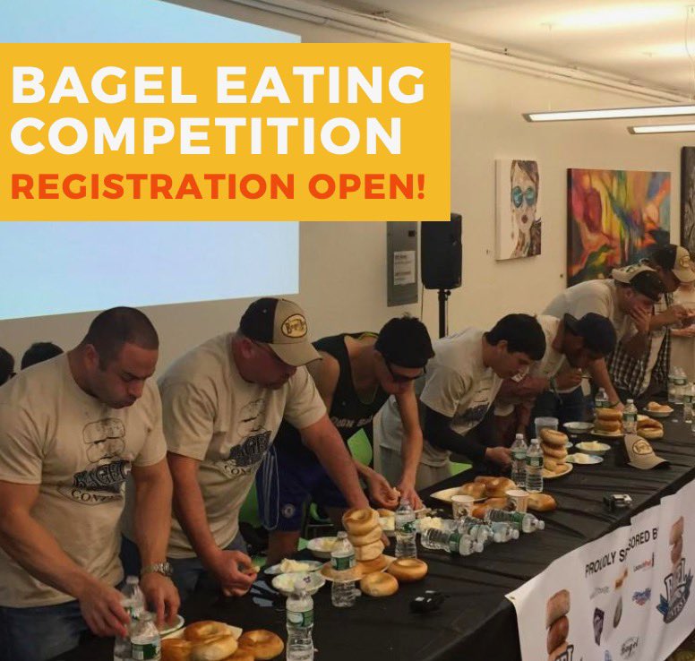How many bagels can you eat in 8 minutes!? Register for the National Bagel Day eating contest in Downtown BK! $500 prize for 1st, $250 for 2nd. Register here bit.ly/3Co4JV6
