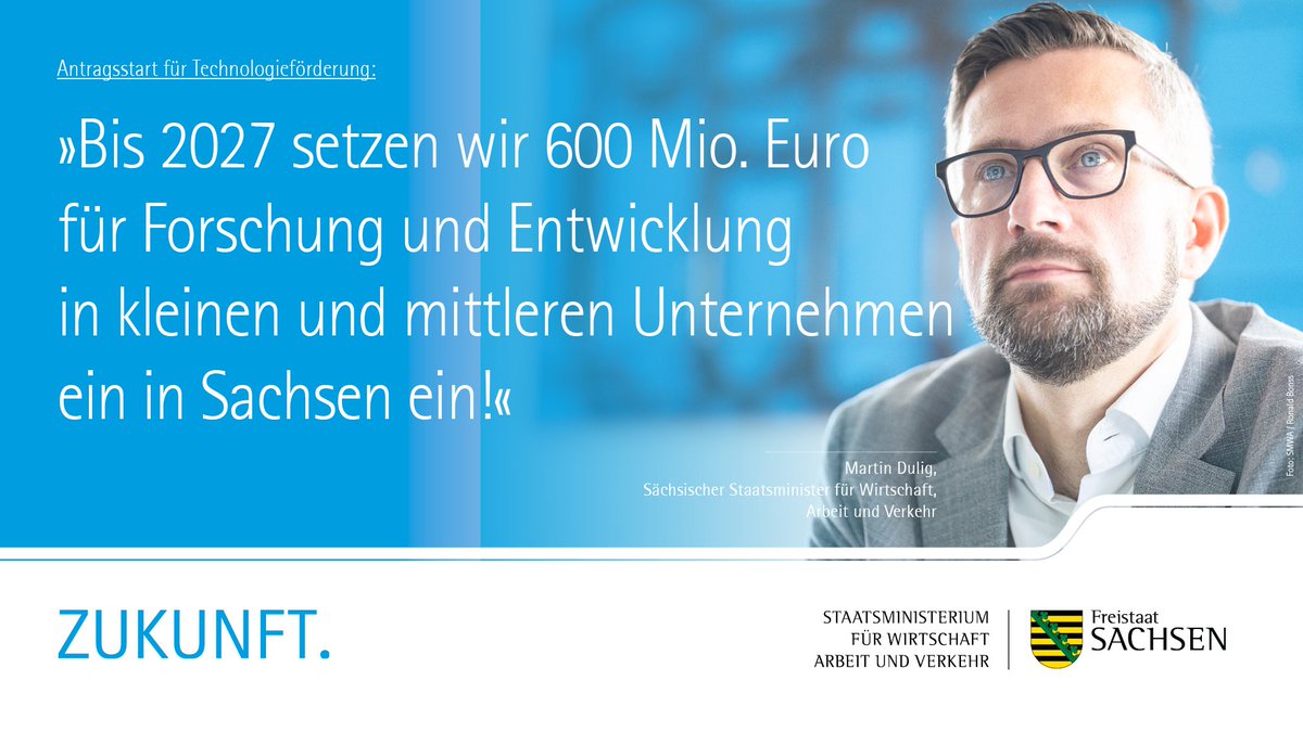 SMWA (@smwa_sn) on Twitter photo ‼️ #Sachsen|s #Technologieförderung ist am Start: Anträge können ab sofort bei der <a href="/sab_foerderbank/">Sächsische Aufbaubank - Förderbank -</a> gestellt werden 👉 sab.sachsen.de/efre-forschung…
💬 Minister <a href="/MartinDulig/">Martin Dulig</a>: »Bis 2027 setzen wir 600 Mio. Euro für Forschung und Entwicklung in KMU ein.«
ℹ️ medienservice.sachsen.de/medien/news/10… ‼️ #Sachsen|s #Technologieförderung ist am Start: Anträge können ab sofort bei der <a href="/sab_foerderbank/">Sächsische Aufbaubank - Förderbank -</a> gestellt werden 👉 sab.sachsen.de/efre-forschung…
💬 Minister <a href="/MartinDulig/">Martin Dulig</a>: »Bis 2027 setzen wir 600 Mio. Euro für Forschung und Entwicklung in KMU ein.«
ℹ️ medienservice.sachsen.de/medien/news/10…