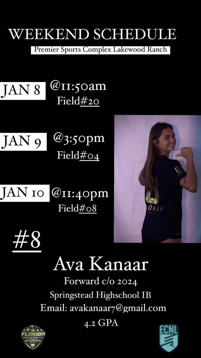 COME WATCH my team and I play at the ECNL WINTER FLORIDA showcase this weekend!!! FLORIDA PREMIER 04-05 ECNL team