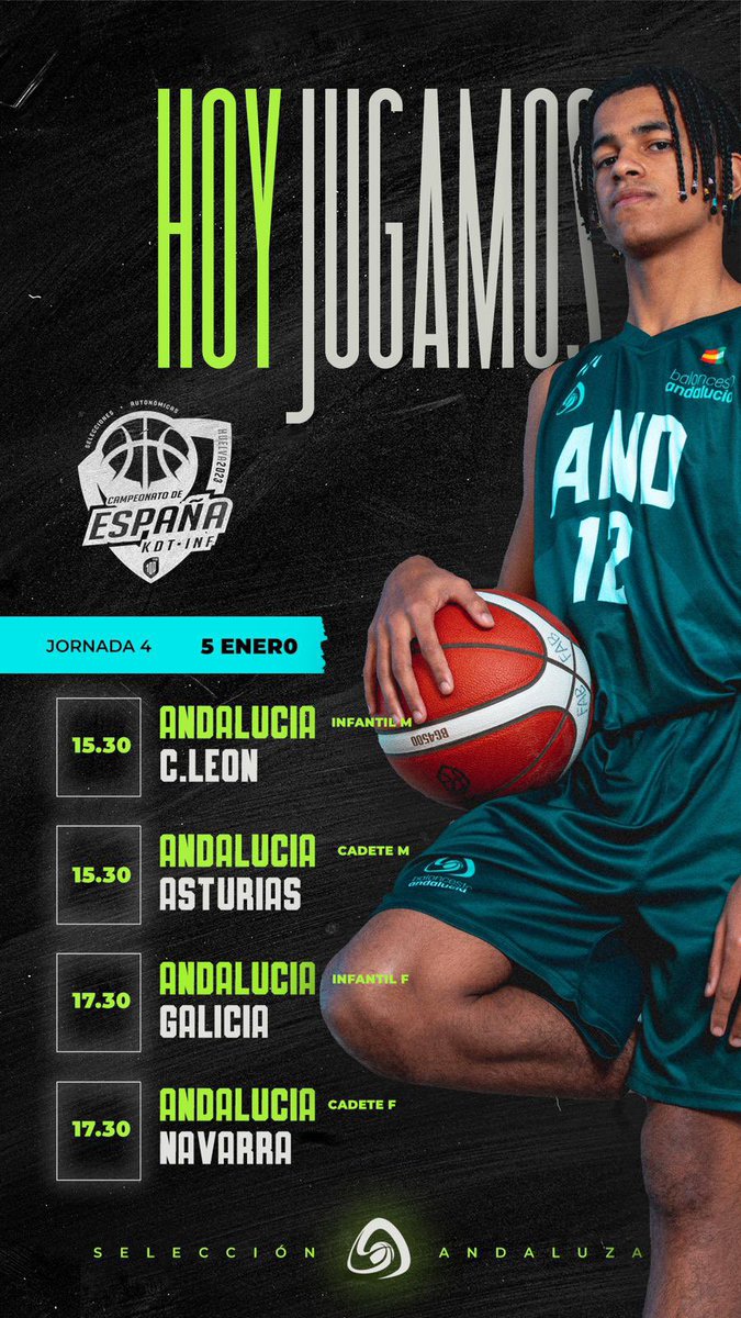 FAB_Andaluza's tweet photo. 🏀 ¡Otro día para hacer HISTORIA en el #KDTINF2023!

💚🤍 ANDALUCÍA se juega el pase a 4️⃣ SEMIFINALES.

📺 Sigue el partido de los nuestros a través de https://t.co/ZRqassSqFG

#SomosElSur

@cajasur @DeporteAND @DipuHU https://t.co/2IteQVGfnr