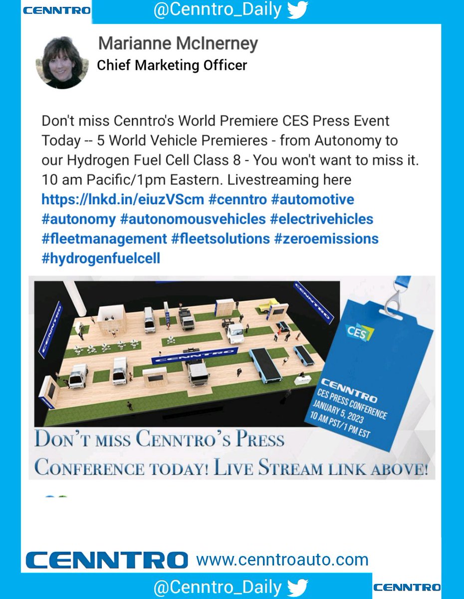 _X_Alex_'s tweet photo. #CENN #CENNTRO $CENN
#ELECTRICVEHICLES ⚡️#EV
#CES23 #CES2023 #LASVEGAS

#automotive #autonomy #autonomousvehicles #electrivehicles #fleetmanagement #fleetsolutions #zeroemissions #hydrogenfuelcell

Live stream :
https://t.co/LDulugiLYn https://t.co/PZFtFEs3wA