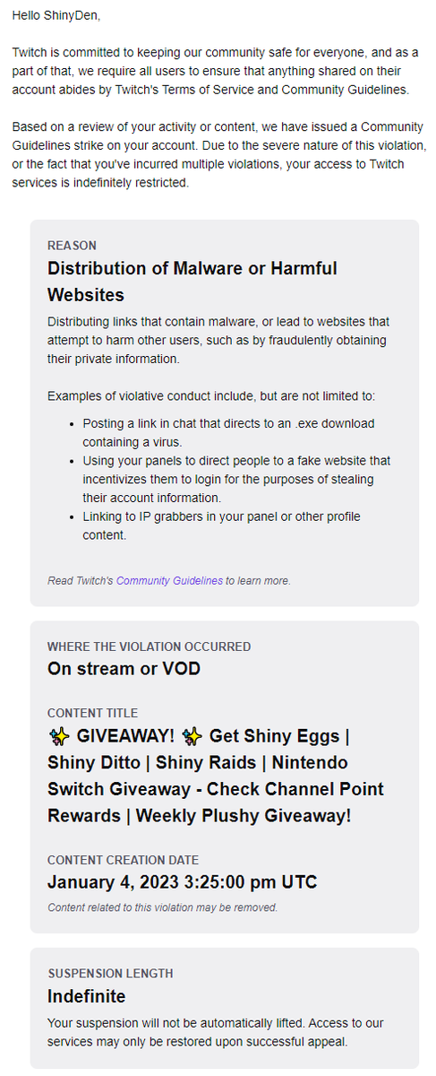 ShinyDen's tweet image. Dear @Twitch @TwitchSupport
This is false.
We have our viewers who are watching everyday can attest to this.
This has happened twice now. It's very inconvenient.
I think our channel has been false report targeted.
Could someone please have a look at this manually? Thank you.