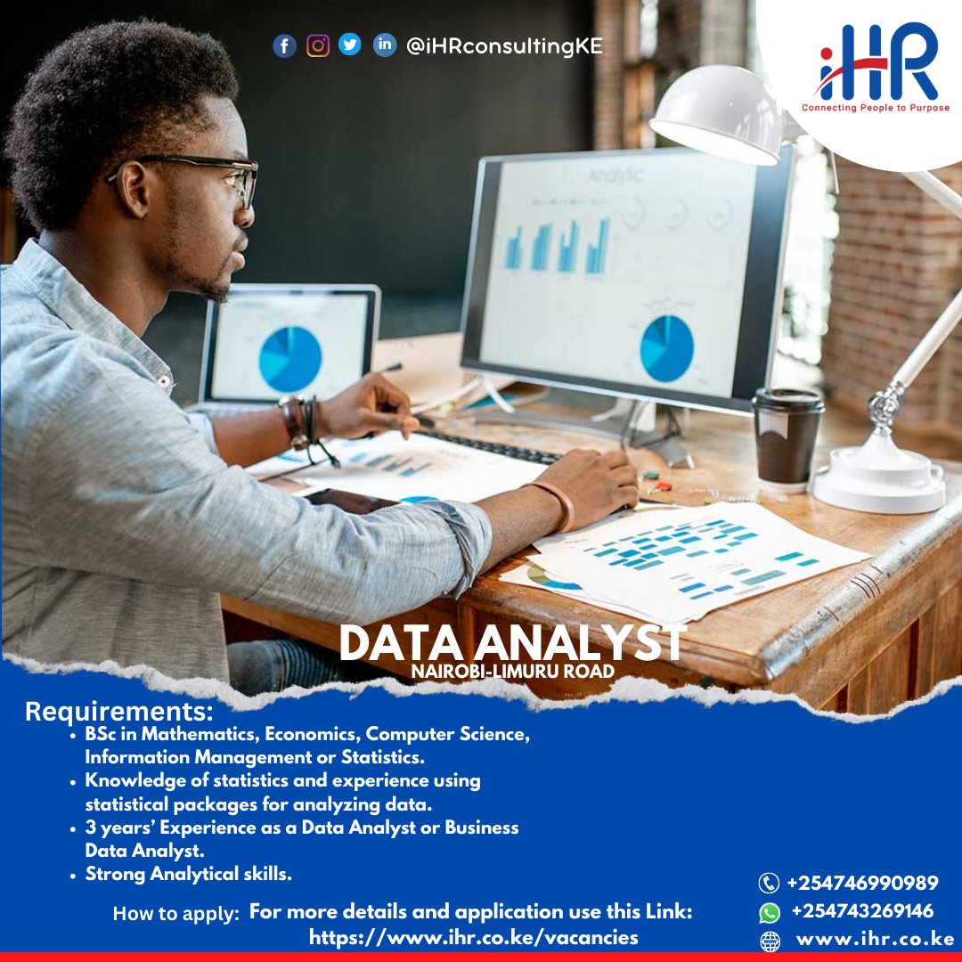 Our Client is looking for a passionate certified Data Analyst. The successful candidate will turn data into information, information into insight and insight into business decisions.#IkoKaziKE #IkoKazi #ikokazikenya #jobseekers #JobsKE #jobskenya #kenya #DataAnalyticsJobs #data
