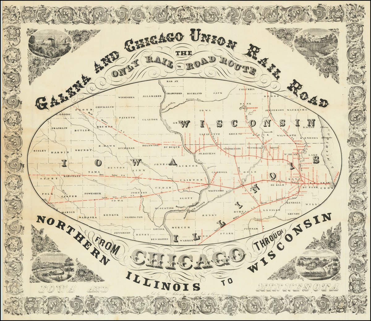 BarryRuderman's tweet photo. This is an early map of the lines of the Galena and Chicago Union Railroad, but it is also one of the first maps published in Chicago (1854).
Learn more here: https://t.co/pdGDS3M6om
#maps #railroadmaps #railroad https://t.co/kbLTfE1jVW