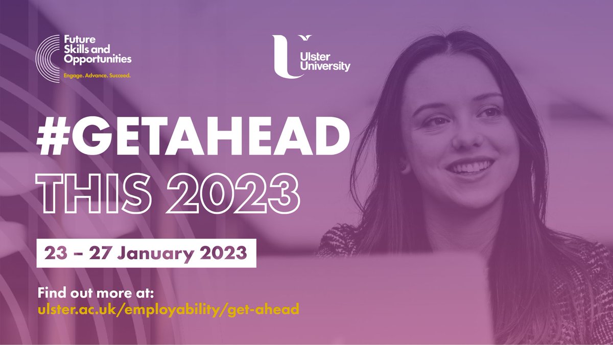 It’s time to #GetAhead💪23-26 January we are running a range of activities and events that will help you kickstart your job search and #GetAhead 
Personalised 1-1 support ✅
Skills Developmental activities✅
EDGE Award accreditation✅

ulster.ac.uk/employability/…