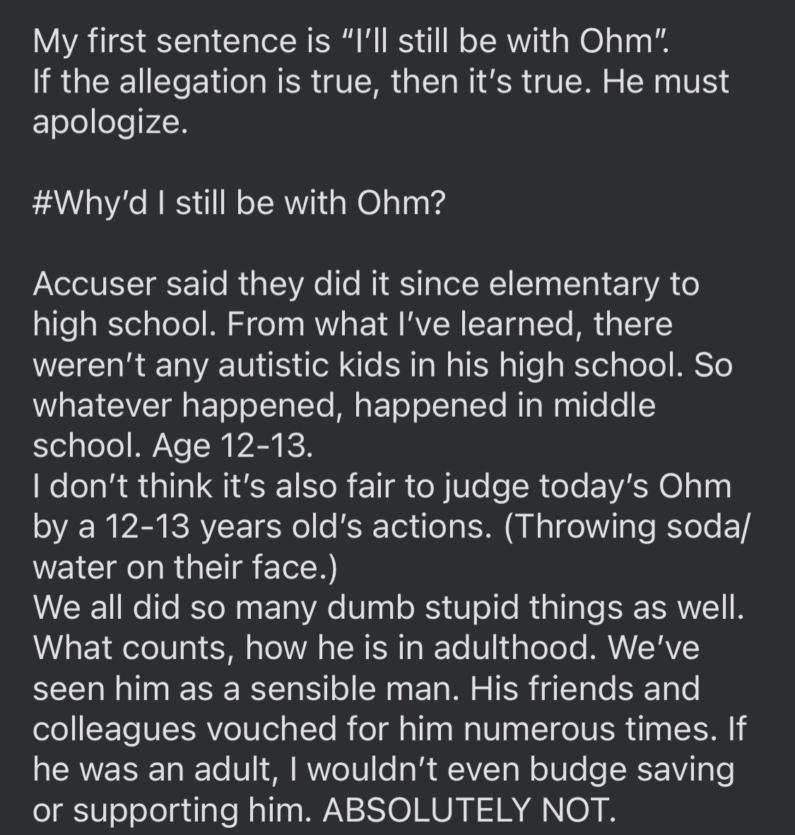 Sudiptajc's tweet image. Someone asked me “You’re supporting Ohm so dedicatedly, what if the accusation is real? What would you do? Where would you stand?”
This is where I stand, and why.