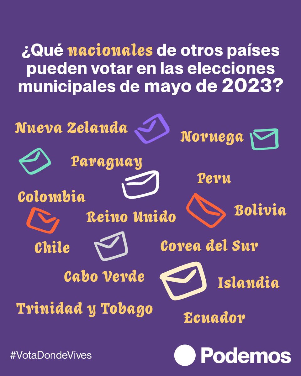 litzirj's tweet photo. Eres de Bolivia,Cabo Verde,Chile,Colombia, Corea del Sur,Ecuador,Islandia,Noruega,Nueva Zelanda,Paraguay,Perú,Reino Unido o Trinidad y Tobago y vives en España ¡Vota en las próximas elecciones municipales! Infórmate en 👉🏾 https://t.co/hPXbRgkVoo
#VotaDondeVives https://t.co/g35pevb5EV