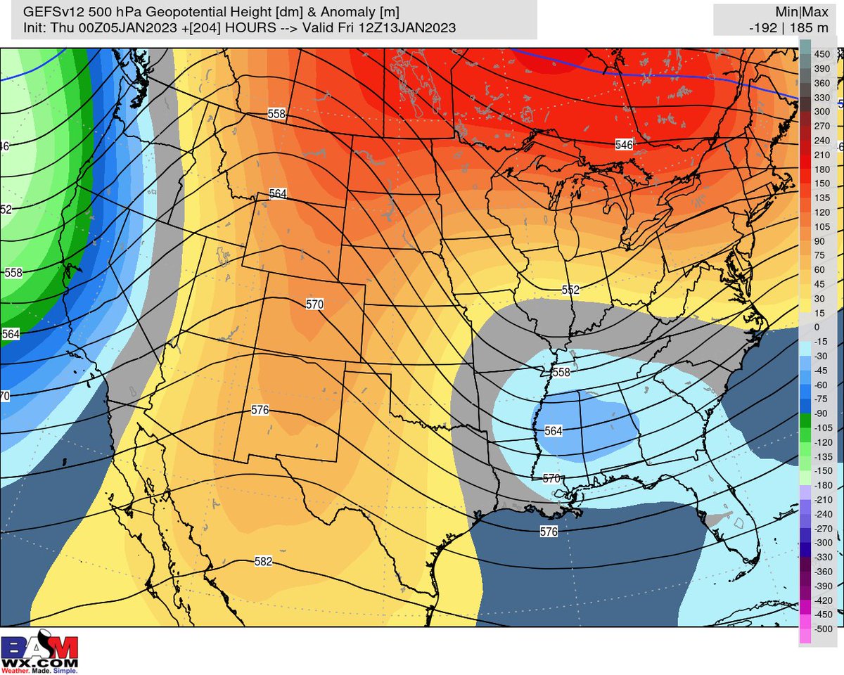 VBryan_wx's tweet photo. Worth keeping eyes on the Lower OH Valley/ TN Valley/ Mid Atl. next weekend (~13-14th) for a system that *could* bring some wintry precip

Data in good agreement of this risk with good blocking North, opening the door for more of a "southern" track

#KYwx #TNwx #winter https://t.co/dp6DMFKdZK