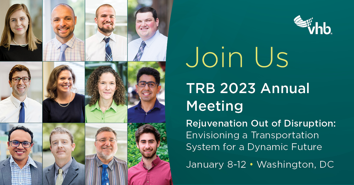 VHBnow's tweet photo. Connect with VHB at this year’s @NASEMTRB Annual Meeting! We’re presenting and participating in 22 sessions. Follow our people in action: https://t.co/fOzb5hDKQO.
#VHBatTRBAM2023 #TRBAM #Transportation #EnhancingCommunities https://t.co/UE0zgyi04c