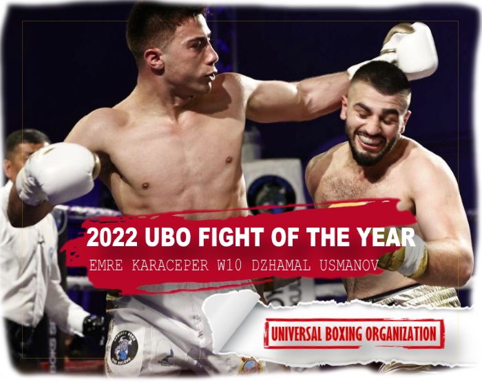 🏆 ‼️ 2022 UBO AWARDS (9 of 10).

Fight of the Year: Emre Karaceper vs. Dzhamal Usmanov.

Read More: 👉 facebook.com/universalboxin…

#universalboxingorganization #UBO #boxing #boxeo #boxe #boxingawards