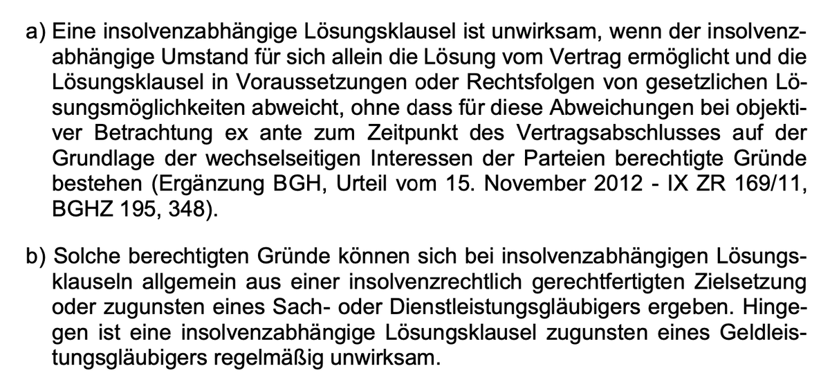 MichaelSeidlitz's tweet image. Zur Wirksamkeit einer Klausel, die im Insolvenzfall die Lösung vom Vertrag ermöglichen soll

BGH, Urteil vom 27.10.2022, IX ZR 213/21

juris.bundesgerichtshof.de/cgi-bin/rechts…

via RA Tom Braegelmann