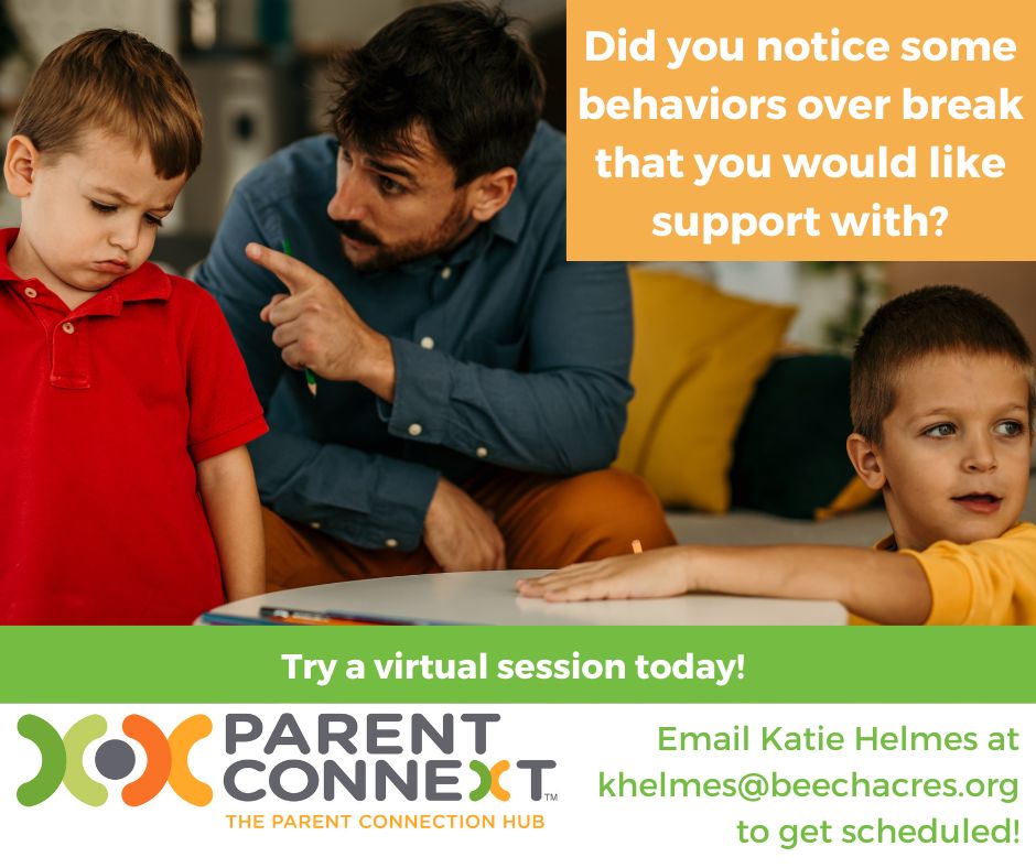 Did you notice some behaviors over break that you would like support with? We can help. Schedule a virtual #parentcoaching session today. beechacres.org/parent-connext…