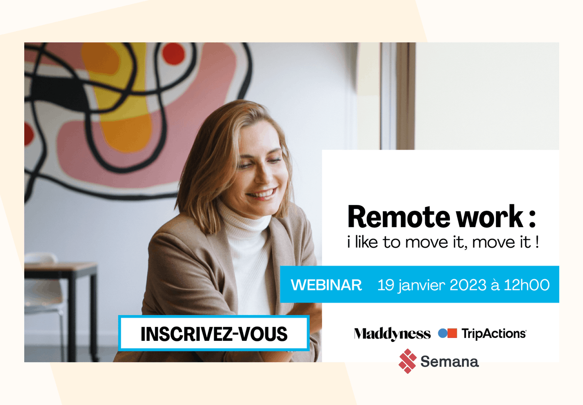 L'un des avantages du #travailhybride est la #mobilité, mais comment réduire la distance qui nous sépare ?

<a href="/semanaworkforce/">Semana</a> rejoint <a href="/bymaddyness/">Maddyness</a> @TripActions, et <a href="/Masteos_/">Masteos</a> pour un webinar le 19/01 (à 12H) pour en débattre !

Inscrivez-vous 👉 hubs.li/Q01x4fX80