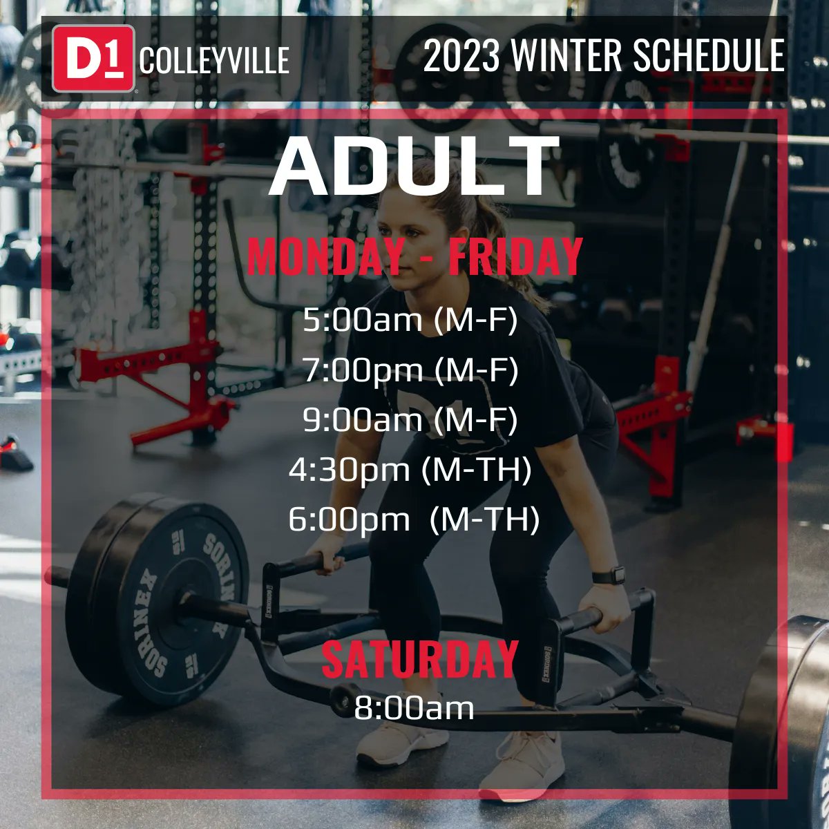 D1Colleyville's tweet photo. 2023 Winter Schedule is Here #d1training #d1colleyville #d1sports #ironsharpensiron #colleyvilletx #colleyvillecommunity #bestincolleyville #colleyvillefitness #colleyvillemoms #colleyville #assaultfitness #grapevinetx #colleyvilleathletes #defiancefuel #biosteelsports https://t.co/NjfC8MN9vc