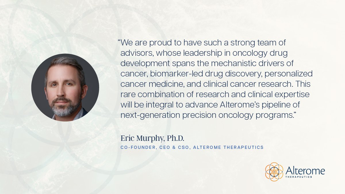 We’re excited to announce the formation of our Scientific Advisory Board, comprised of four oncology experts who will further strengthen Alterome’s mission to discover precise therapies for individuals affected by cancer. Full press release here: bwnews.pr/3WFT6Bb