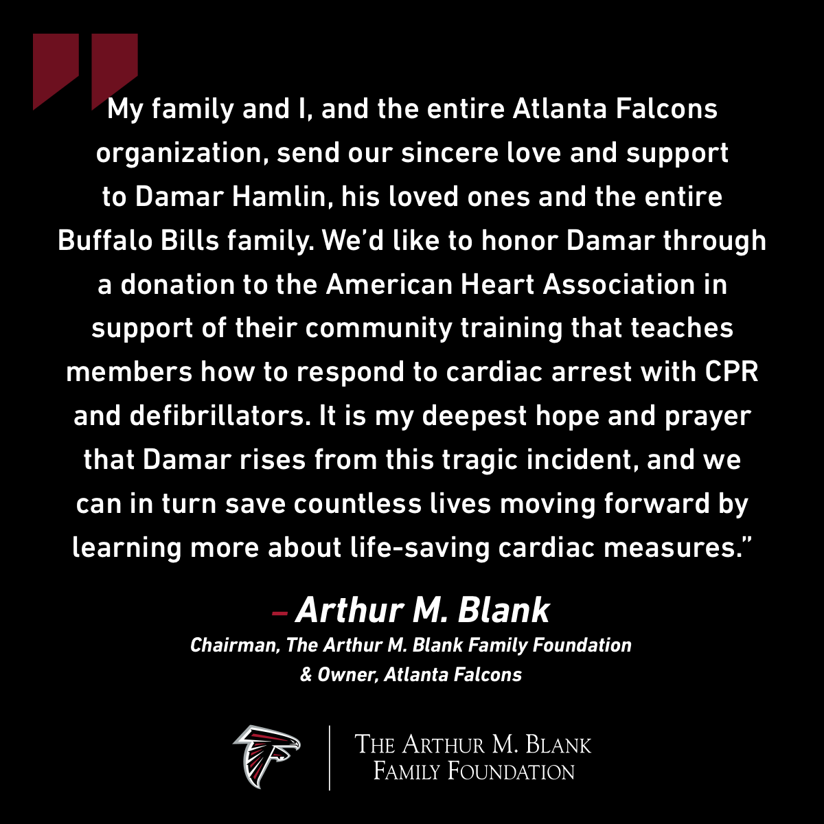 BlankFoundation's tweet photo. Today we announced a $25,000 grant to the @GeorgiaAHA in response to the cardiac arrest suffered by @BuffaloBills safety Damar Hamlin. https://t.co/ivNDIZPVdk