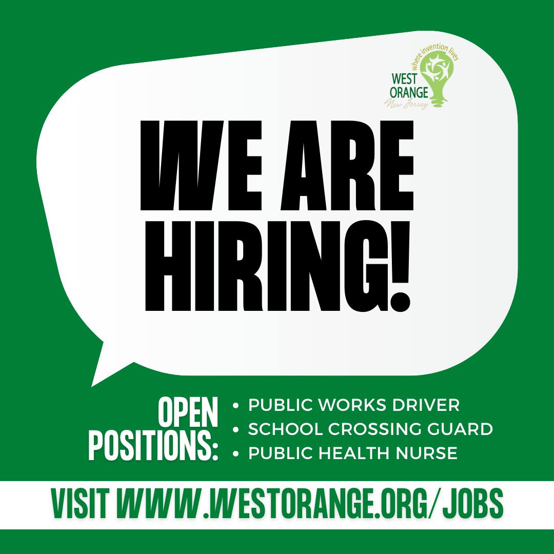 WestOrangeInfo's tweet photo. WORK FOR WEST ORANGE! The Township of West Orange is hiring! Several option positions available including Public Works Driver (CDL license required), School Crossing Guard, Public Health Nurse, and more. Click here for more info: https://t.co/IYd43PzOyK https://t.co/AkFEek1Zot