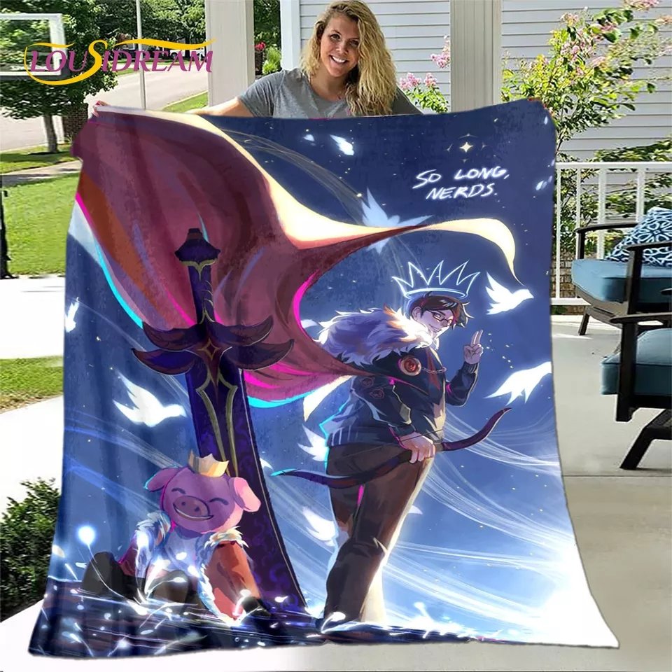 RelicAmbergris's tweet photo. AliExpress stealing Technoblade memorial art and putting it on a tapestry that some lady is super happy to be holding is... Something. https://t.co/14uWj09SZB