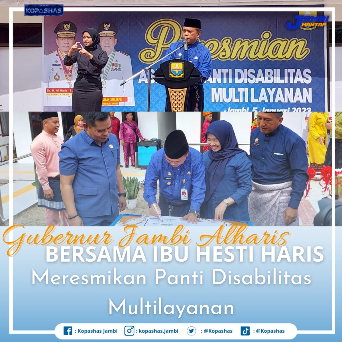 kopashas's tweet photo. Gubernur Jambi, Al Haris bersama Ibu Hesti Haris meresmikan Asrama Panti Disabilitas Multiyanan

#kopashas #alharis #woharis #gubernurjambi #jambimantap #Varisu #VarisuTrailer https://t.co/TDqfSkNLf7