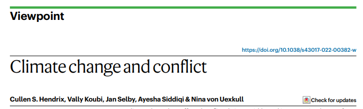 NatRevEarthEnv's tweet photo. Climate change and conflict

In this new Viewpoint, @cullenhendrix, Vally Koubi, @jan_selby, @ayeshasiddiqi12, &amp; Nina von Uexkull provide their thoughts and opinions on the connections between climate and conflict

https://t.co/rflUcsmDzn
Free: https://t.co/rvB7pV2SWK https://t.co/0hhdy5TqDd
