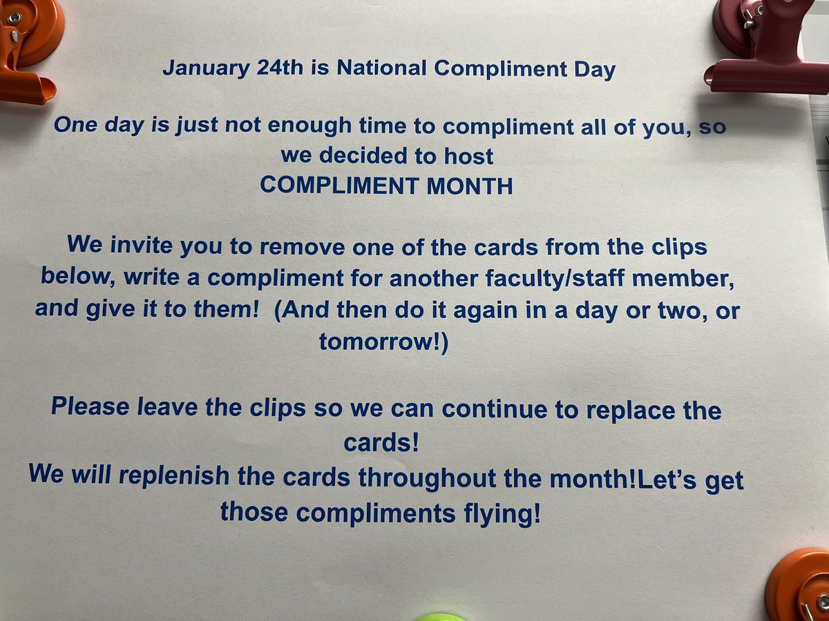 GraceMillerES1's tweet photo. National Compliment Day-January 24,2023 -one Day is not enough- GMES is hosting a Miller Compliment Month! https://t.co/yYEkIWZvIf