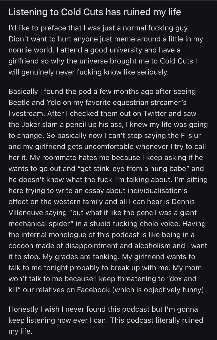 cream of dog on Twitter "best review of Cold Cuts podcast so far https