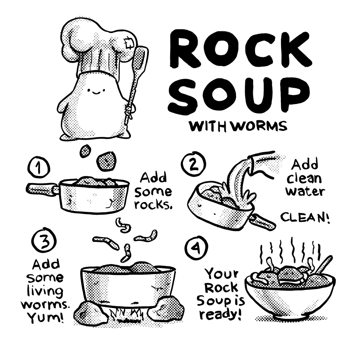 humankindArt's tweet photo. Dallas go-to meal? rock soup, the worms add a unique flavor that they can't get enough of. 

give it a try, you won't be disappointed!
and...don't forget to RT 🖤🦾 https://t.co/fxEyLJi9Kj