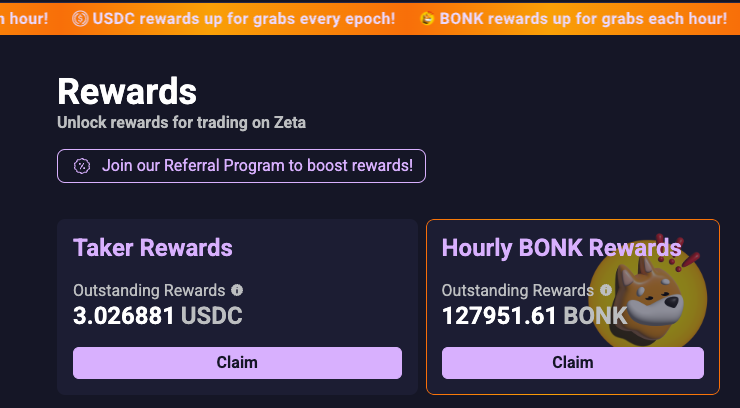 We just shipped $BONK rewards to mainnet🚢

1. Trade on dex.zeta.markets
2. Get rewarded in $USDC &amp; $BONK

How's that for utility &amp; giving back to our users?