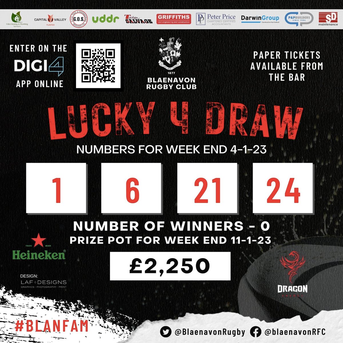 BlaenavonRugby's tweet image. Our Lucky 4 Draw this week....

⭐️ 1️⃣ ⭐️ 6️⃣ ⭐️ 2️⃣1️⃣ ⭐️ 2️⃣4️⃣ ⭐️
No winners this week so we roll over! 💰

Enter next week's lotto on the @DIGI4_ App or at digi4.co.uk.

#lottodraw #lottery #blaenavonlottery #weeklylottery #bigprizes #cashpot #cashprize #giveaway