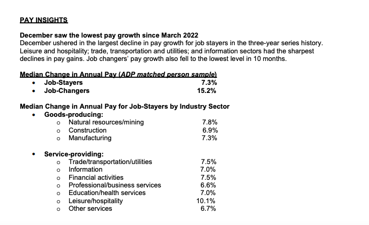 Payroll processor ADP says the median pay raise last year for people who stayed in current job = 7.3%

The pay raise for people who switched jobs = 15.2%

(Note that inflation was ~7% in the past year)