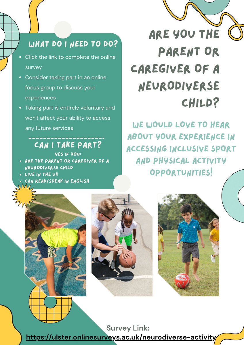 Erin Byrd (@drerinbyrd) on Twitter photo 📣Are you the parent of a #neurodiverse child? We would love to hear about your experience accessing inclusive sport & physical activity opportunities! Please take 10-15mins and fill out this survey. Sharing your experience could help parents in future🤝ulster.onlinesurveys.ac.uk/neurodiverse-a… 📣Are you the parent of a #neurodiverse child? We would love to hear about your experience accessing inclusive sport & physical activity opportunities! Please take 10-15mins and fill out this survey. Sharing your experience could help parents in future🤝ulster.onlinesurveys.ac.uk/neurodiverse-a…