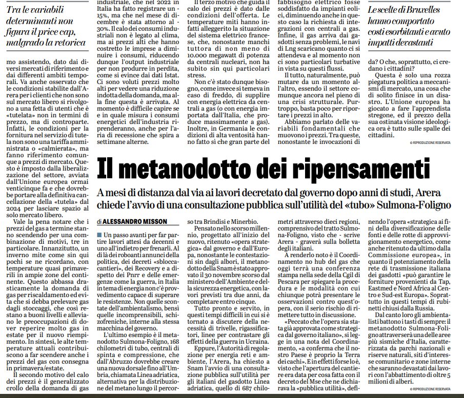 Il prezzo del gas è calato del 52% grazie ad un inverno mite quasi ovunque in Italia, per cui i consumi si sono naturalmente ridotti, la domanda industriale è calata anche a causa della recessione in atto, nè abbiamo dovuto ricorrere ad energia suppletiva. #pricecap ININFLUENTE