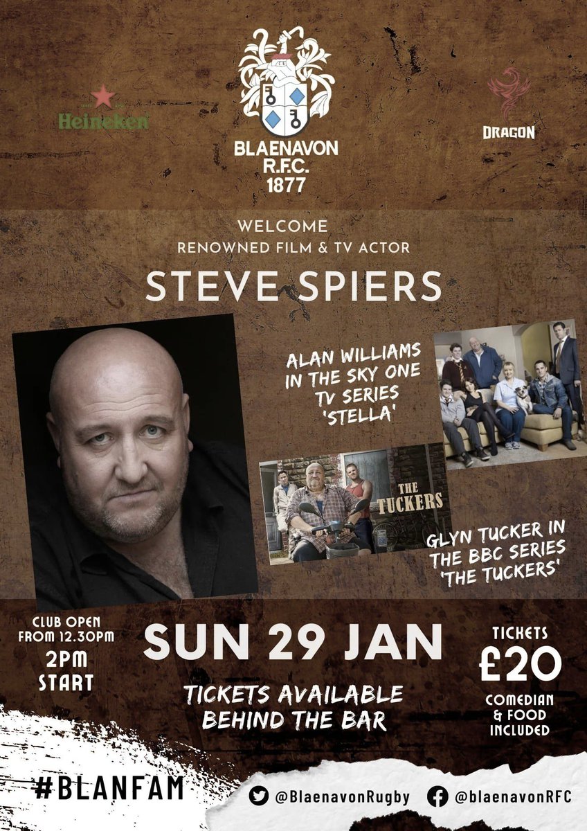 ** THIS MONTH** the one and only STEVE SPIERS will be at Blaenavon RFCC! 😁🎉

🗓 Sunday 29th January 2023

We’ll be open from 12.30pm 🍺

DM us or visit us for tickets.

#comedian #comedynight #blaenavon #stevespiers