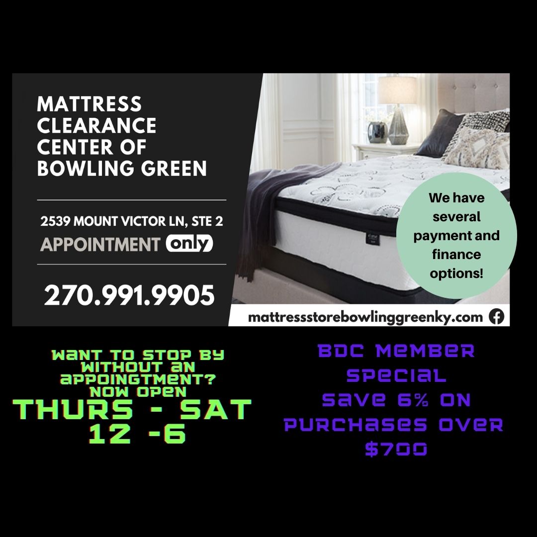 If a good night’s sleep eludes you, maybe it’s time to visit Mattress Clearance Center of Bowling Green! With payment and finance options, better rest is within your reach.

#mattressclearance #mattress  #sleepwell #mattressstore #bowlinggreenky #smallbusiness  #bgdiscountclub