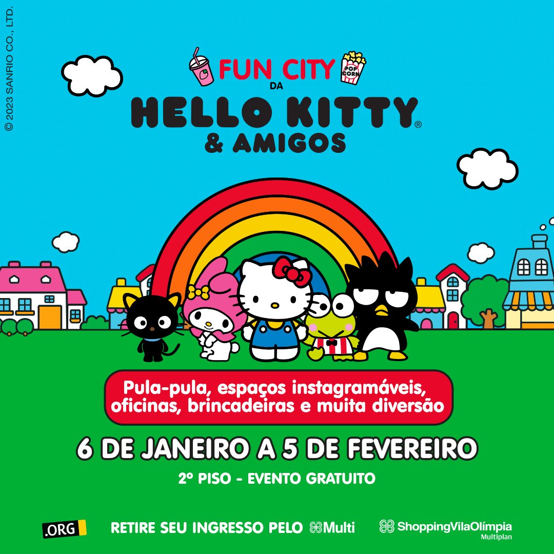 scvilaolimpia's tweet photo. A #FunCity da #HelloKitty &amp; Amigos chegou ao Shopping Vila Olímpia!
  
De 06/01 até 05/02, os pequenos podem aproveitar um dos maiores pula-pulas indoor do Brasil no 2º Piso!

Saiba mais no #AppMulti [link na bio]

#FeriasnoSVO #ShoppingVilaOlímpia #EunoSVO https://t.co/utg3od3Kg6