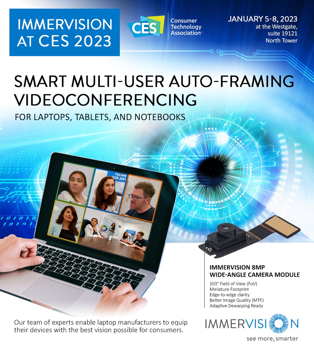 We are excited to be at #CES2023 to demo our laptop created with <a href="/intel/">Intel</a> 

Book a demo to learn how we are improving the user experience with our multi-user autoframing running in real-time on laptops integrating the Intel 8MP wide-angle lens.

Book a demo: bit.ly/3G5202j