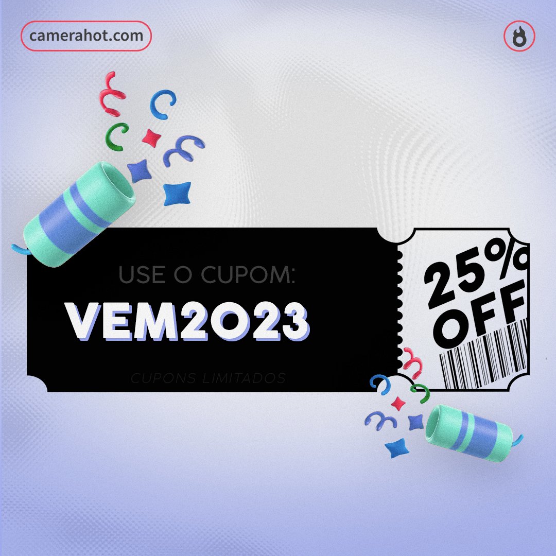 Quer aproveitar o primeiro final de semana do ano na sala da sua camgirl favorita no CameraHot?! Então vem que hoje tem cupom com 25% OFF para você recarregar e encerrar essa primeira semana em grande estilo. Basta inserir o código em seu perfil: camerahot.com/br/u/settings/…