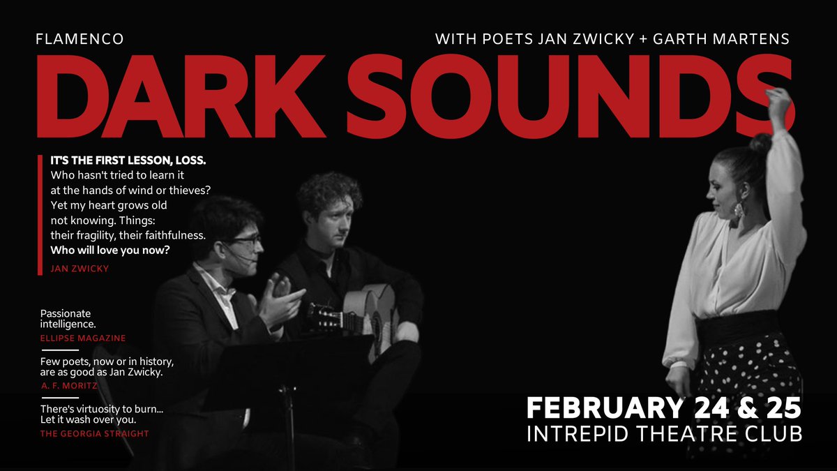 Two tickets left for DARK SOUNDS on Saturday February 25: eventbrite.ca/e/dark-sounds-… 

#YYJ #YYJArts #YYJEvents #VancouverIsland #VictoriaBC #BritishColumbia #JanZwicky #Flamenco #CanLit