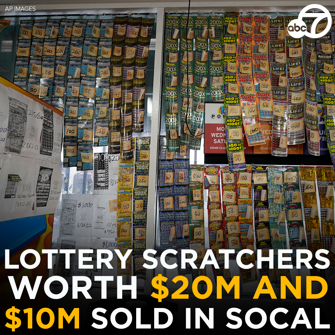 ABC7's tweet photo. Four Southern Californians are instant multimillionaires! A California Lottery scratcher ticket worth $20 million and two worth $10 million each were sold recently in SoCal. 🤑💰💸 https://t.co/7PRDMLNW8m https://t.co/fyBOEd0rgS