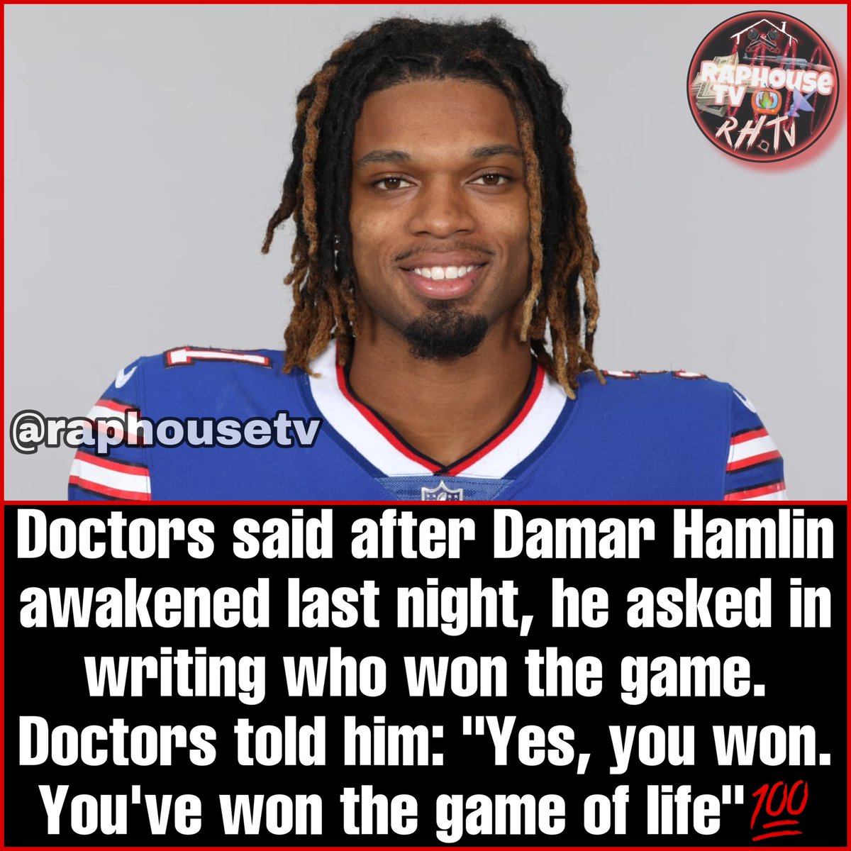 Doctors said after Damar Hamlin awakened last night, he asked in writing who won the game. Doctors told him: "Yes, you won. You've won the game of life"💯🏈
