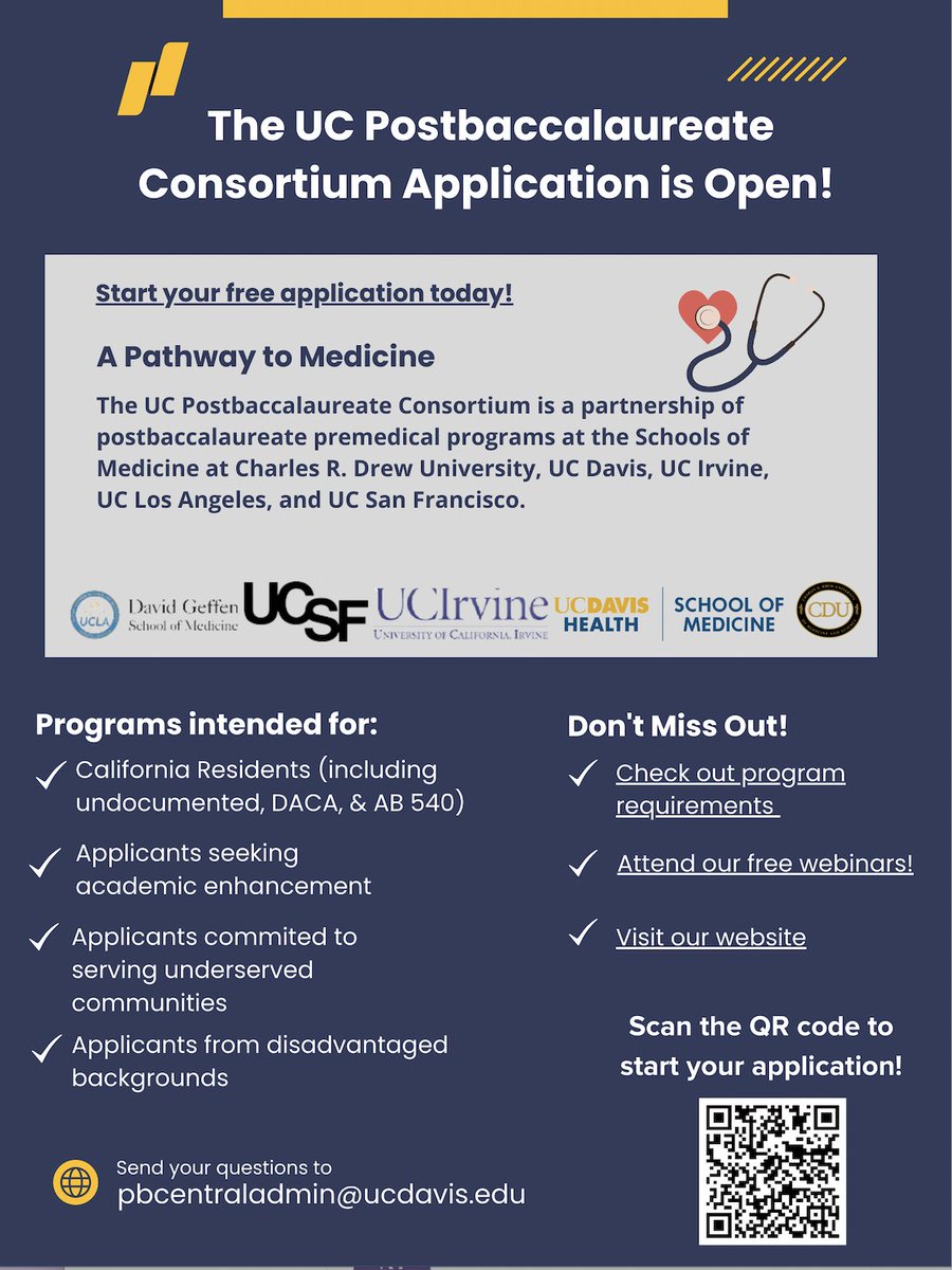 The UC Postbacc Application is Open! 

Apply Here! health.ucdavis.edu/postbacc-conso…