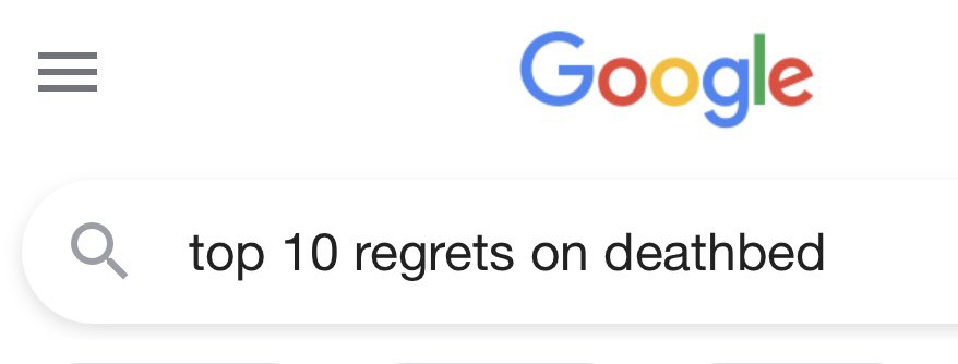 jasondebolt's tweet photo. @SahilBloom Just google “top 10 regrets on deathbed” every once in a while. The regrets people have will blow your mind. https://t.co/Ofog89FS4e