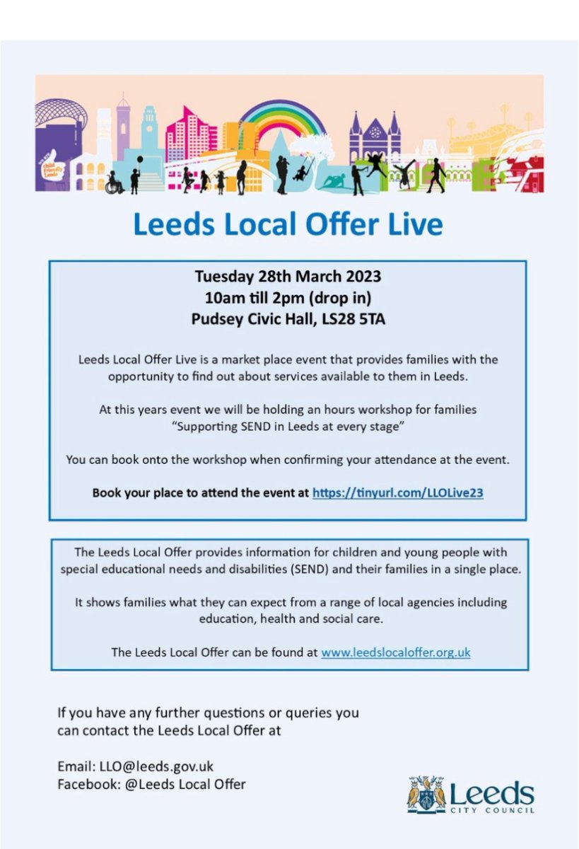 This is a good opportunity to find out more information about the services available in Leeds. Please share 😀 @SFCPSR #localoffer #supportingfamilies