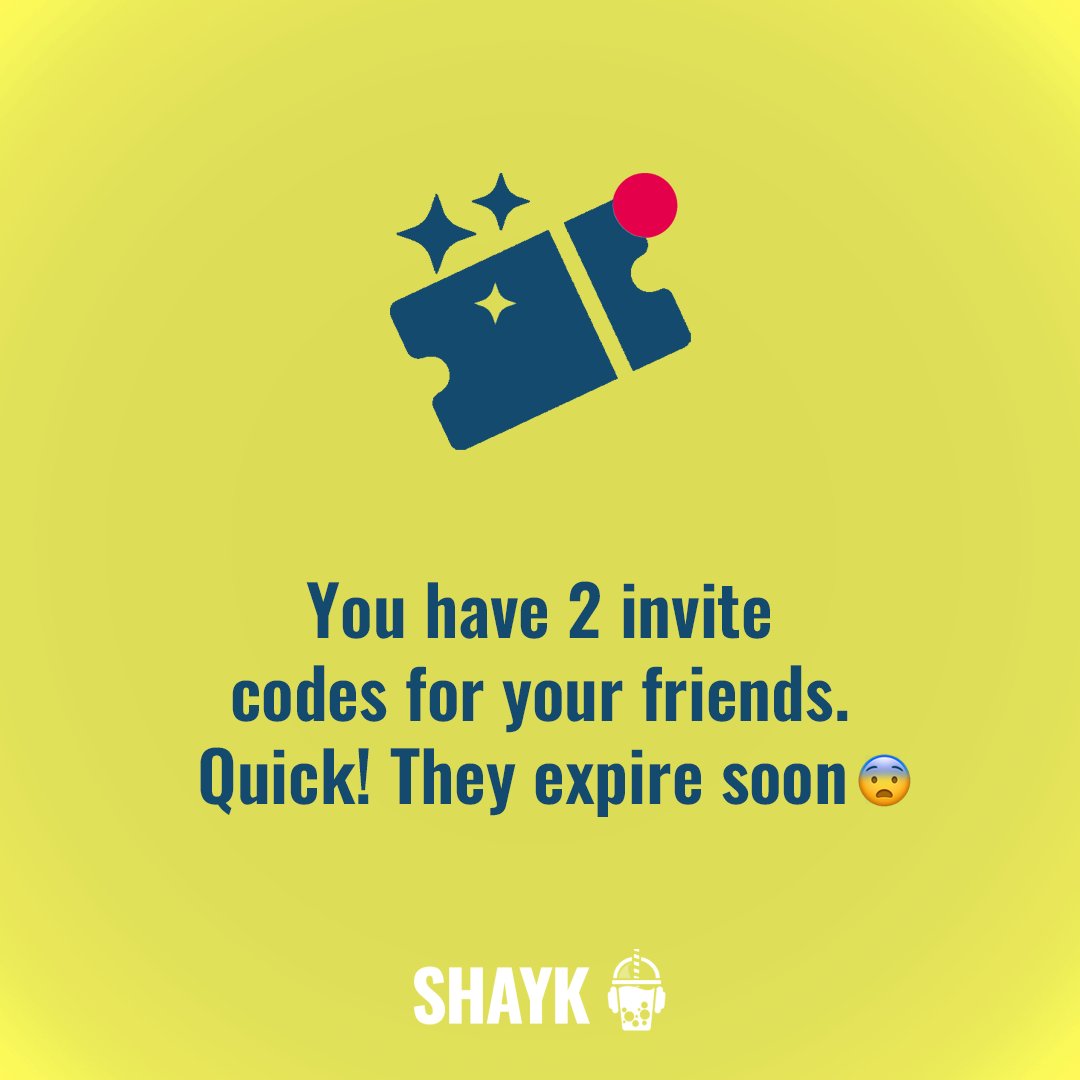 TalkalyticsAi's tweet image. Your codes are waiting to be shared and your friends are waiting to get invited. Hurry up!! 🏃
#SHAYK #SHAYKapp #socialaudio #socialmedia