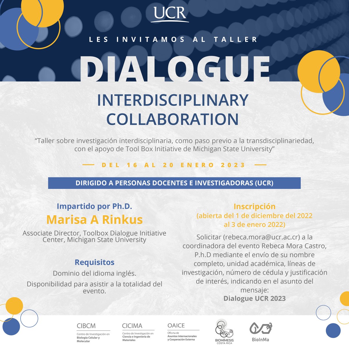 ucrdocencia's tweet photo. Taller para personas docentes e investigadoras UCR: "Dialogue – Interdisciplinary Collaboration" en conjunto con Toolbox Dialogue Initiative Center, Michigan State University. Conozca más en: https://t.co/3j3l7xTBjy https://t.co/vxfesGP2YN