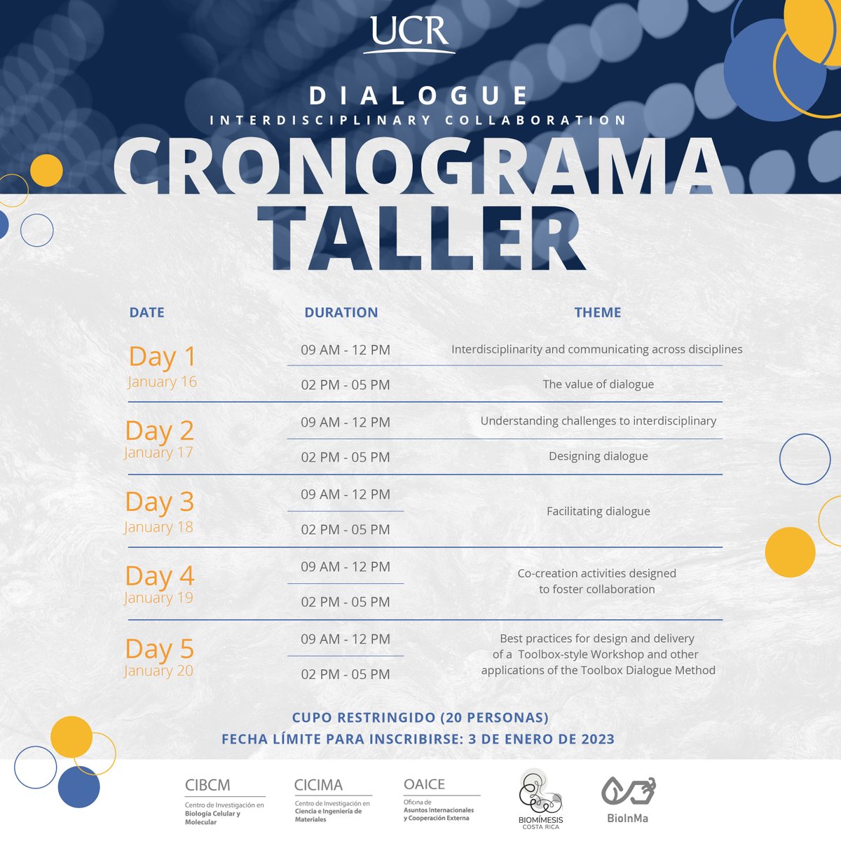 ucrdocencia's tweet photo. Taller para personas docentes e investigadoras UCR: "Dialogue – Interdisciplinary Collaboration" en conjunto con Toolbox Dialogue Initiative Center, Michigan State University. Conozca más en: https://t.co/3j3l7xTBjy https://t.co/vxfesGP2YN