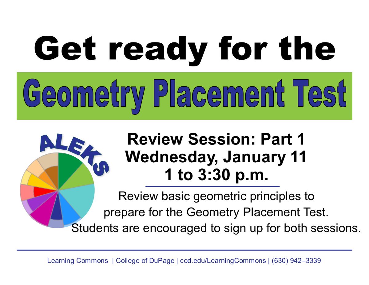 TASC_COD's tweet photo. Join us Wednesday, 1/11 at 1pm for the Geometry Placement Test Review Session: Part 1. This two-session workshop reviews basic concepts covered by the ALEKS geometry placement test. Registration required. Visit the Workshop Schedule link in our bio for more info or to register. https://t.co/P1tzHQwbJB