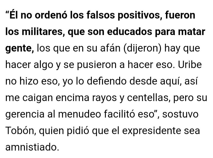 Jaifroz's tweet photo. @Valeroabdul @ColombiaTuitera "No ordenó" y "no tiene nada que ver" son dos cosas muy diferentes. 
"Su gerencia al menudeo facilitó eso", con eso da a entender que él si cree que el gobierno Uribe tuvo algo que ver con los falsos positivos. Contrario a lo que usted afirma. https://t.co/iT7DK0zXew