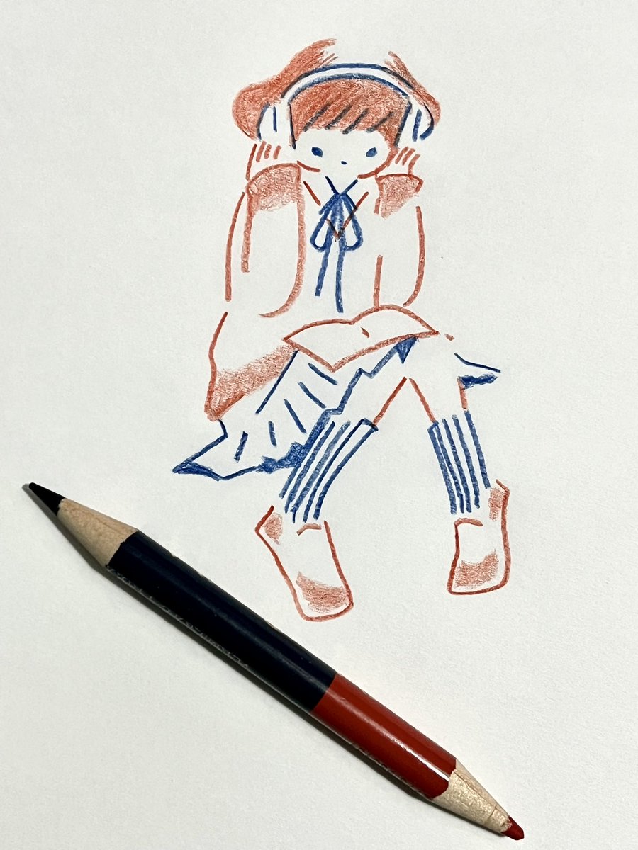 「新しいノート赤青鉛筆で描いています 」|ryukuのイラスト